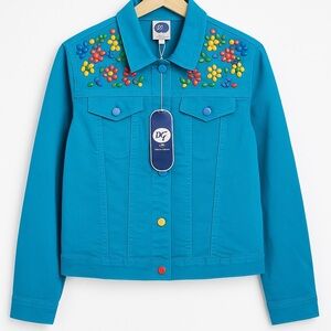 DG2 by Diane Gilman Turquoise Embellished Denim Jacket (Size M) Style 338987 NWT